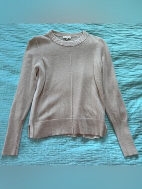 Kinross Cashmere Tipped Crew Cream Sweater Small